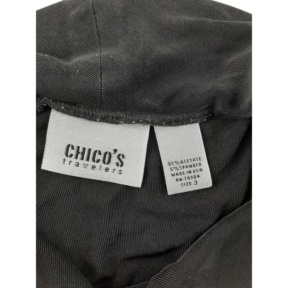 Vintage Chicos Travelers Women's Black Slinky Knit Cowl Neck 3/4 Sleeve Top XL 3 - Picture 5 of 10